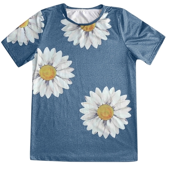 Summer Daisy Blue Short Sleeve T-Shirt Size L - Picture 2 of 7